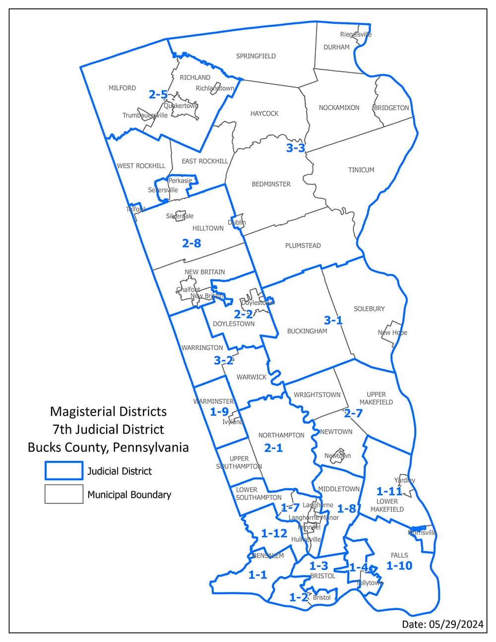 Magisterial District Courts Map in Bucks County 
